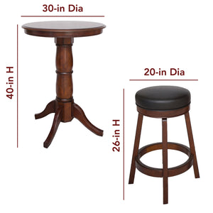 Hathaway Oxford 30-in Hardwood Pub Table with Stools - 3 Piece Set - Walnut Finish Game — dimension and specification diagram