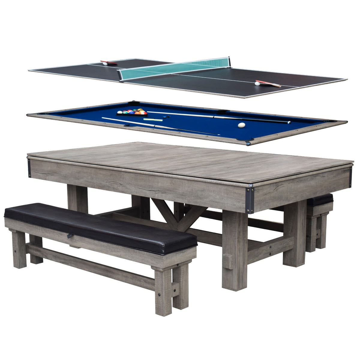 Hathaway Logan 7-ft Pool Table Combo Set with Benches Game Room Table — shown from the opposite side