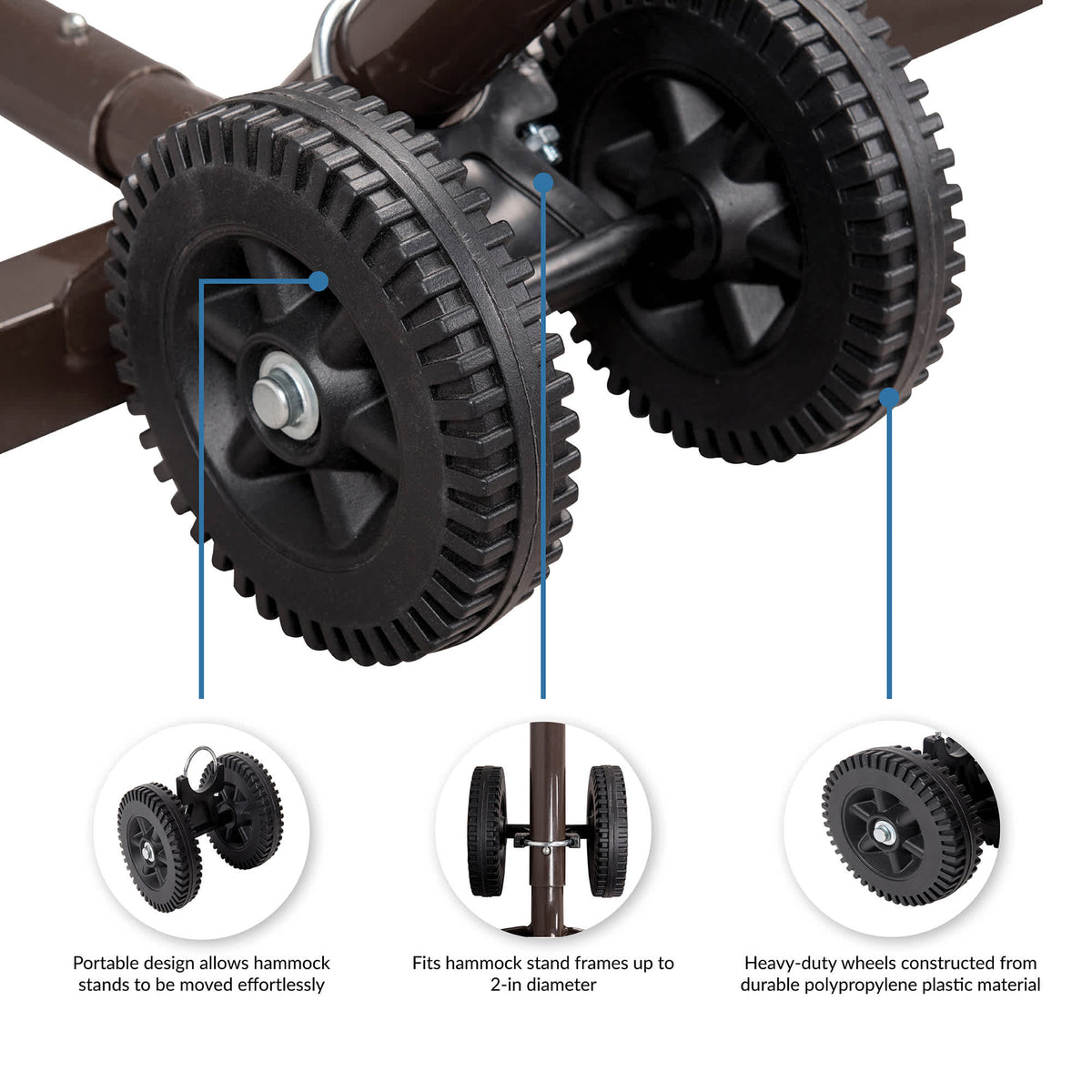 Island Umbrella Hammock Wheel Set - polypropylene wheels; fits hammock stand frames up to 2 in