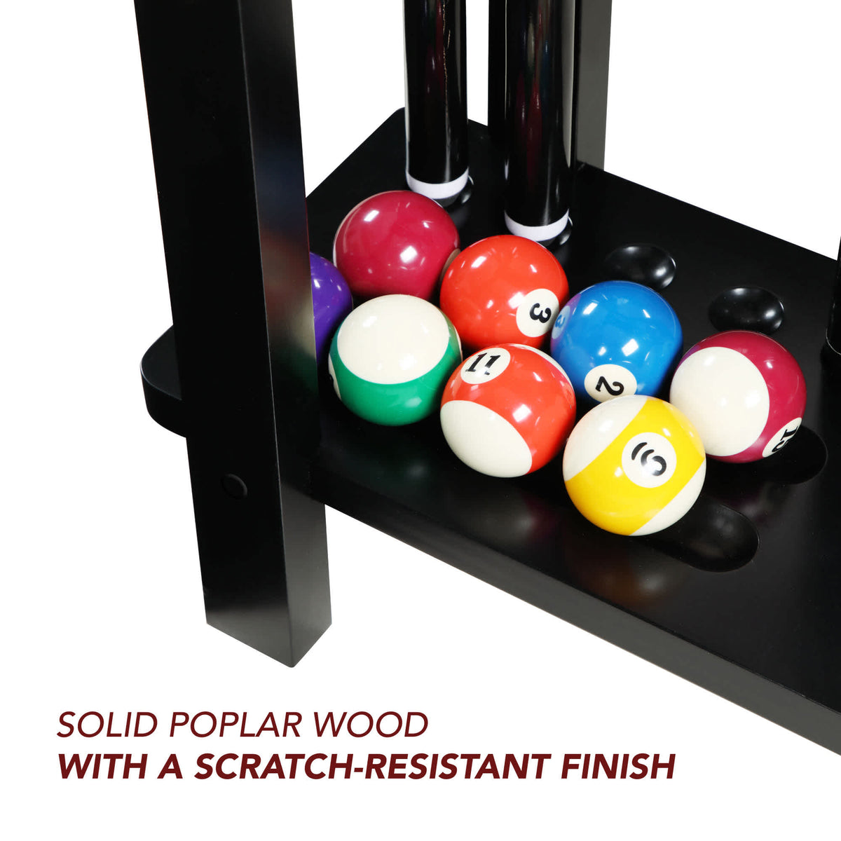 Hathaway Classic Floor Cue Rack - solid poplar with a scratch-resistant finish, ball shelf loaded