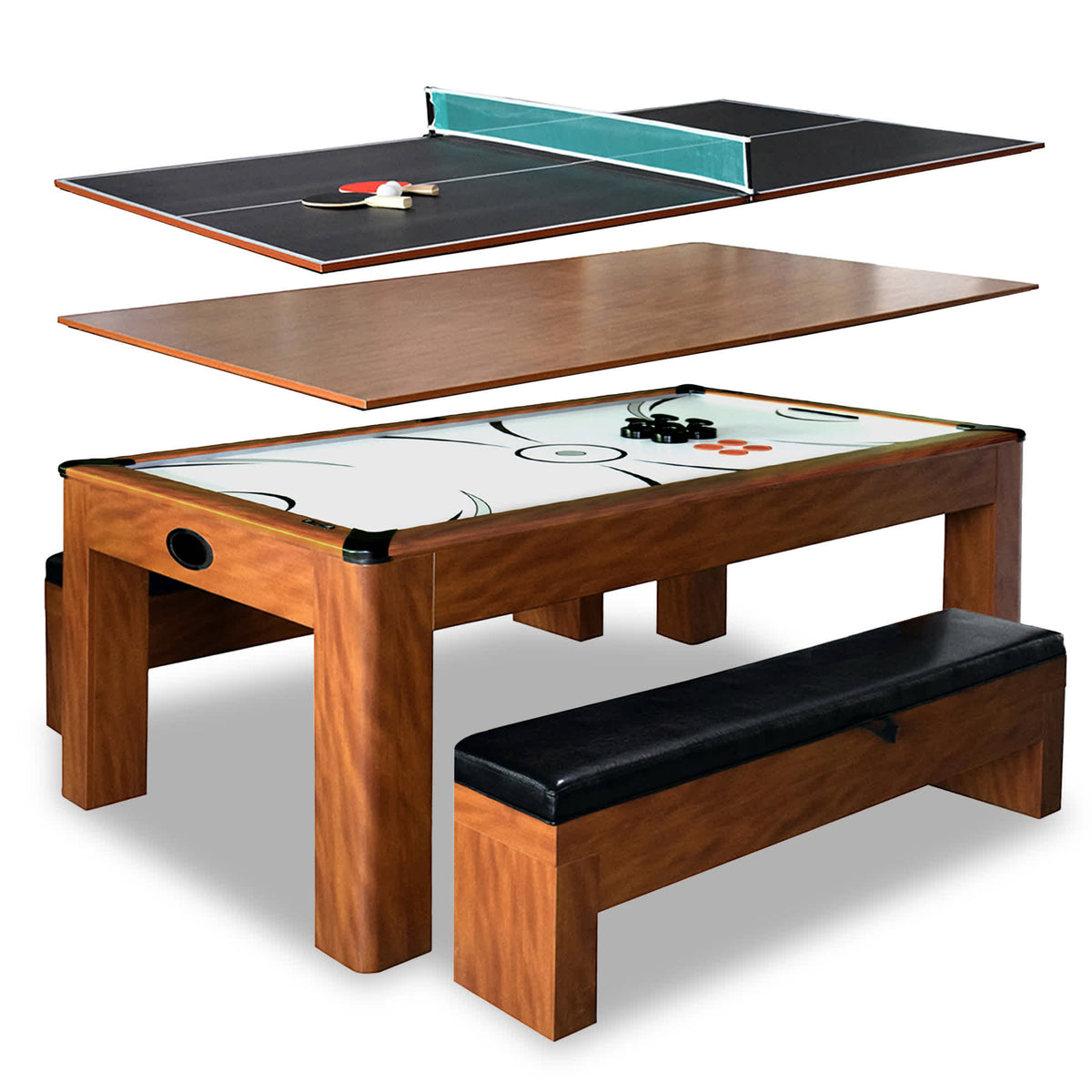 Hathaway Sherwood 7-ft Air Hockey Table Combo Set with Benches Game Room Table