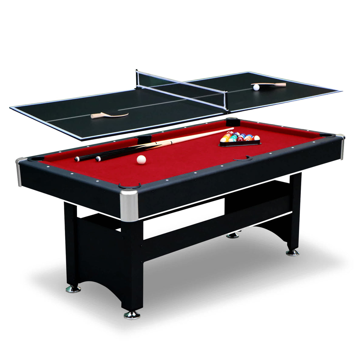 Hathaway Spartan 6-ft Pool Table with Table Tennis Top - Black with Red Felt Game Room Table