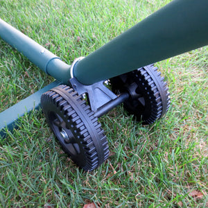 Island Umbrella Hammock Wheel Set - twin wheels fitted to a hammock stand leg on grass