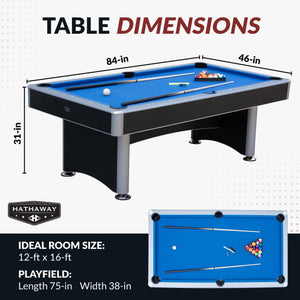 Hathaway Maverick II 7-ft Pool Table with Table Tennis Top - Black with Blue Felt Game — dimension and specification diagram