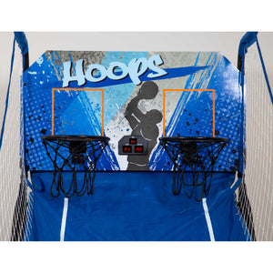 Hathaway Hoops Dual Basketball Arcade - backboard close-up with both rims, nets and the scorer