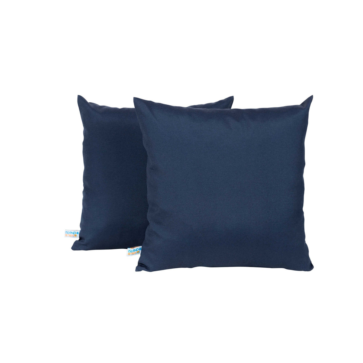 Island Retreat Outdoor Throw Pillow - navy pair shown front and back with the brand tag