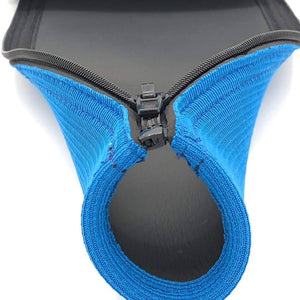 Blue Wave Rail Cover for Pool Handrails - unzipped, showing the neoprene backing and rail channel