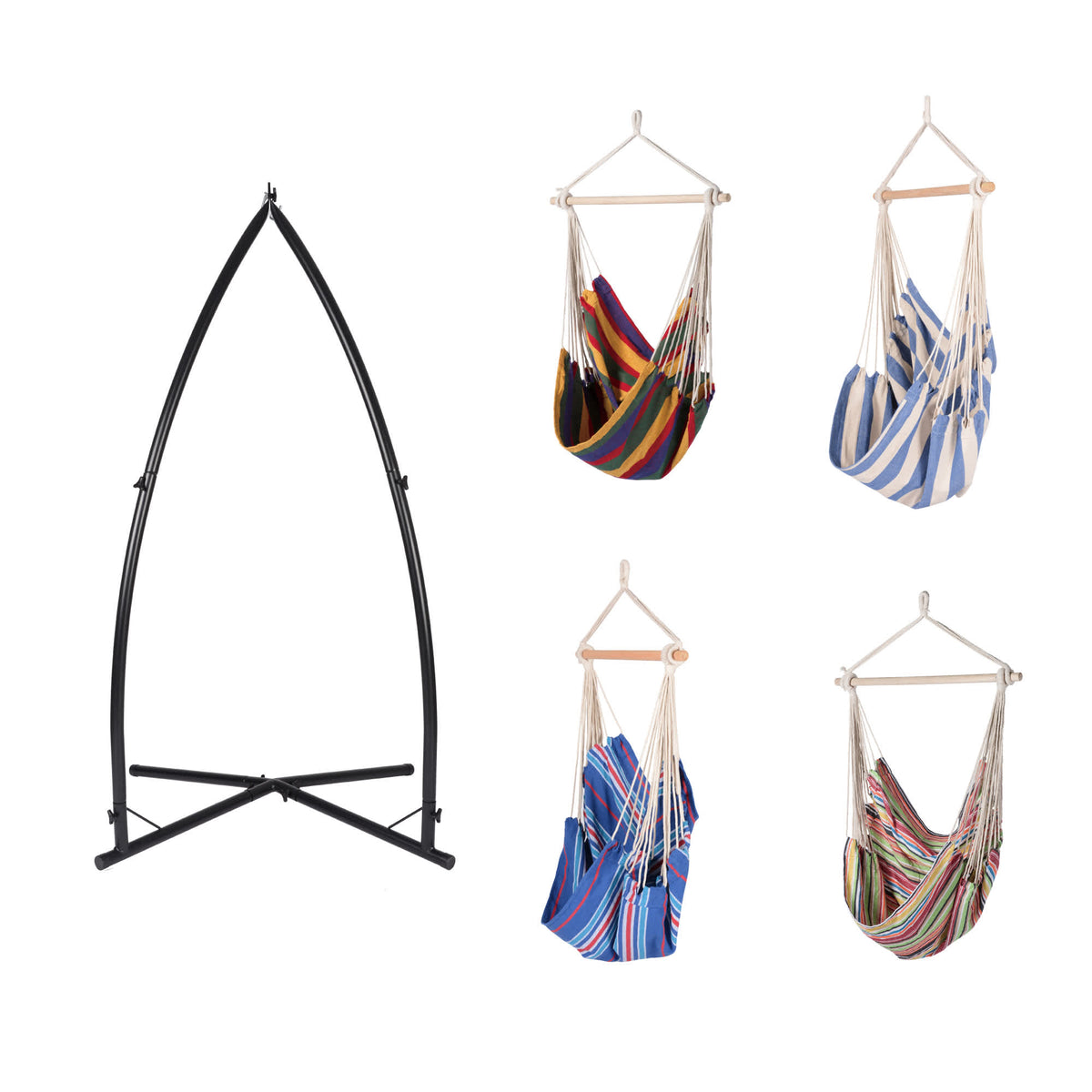 Island Retreat Boho Breeze Chair Frame - frame shown with the four hammock chair colourways offered