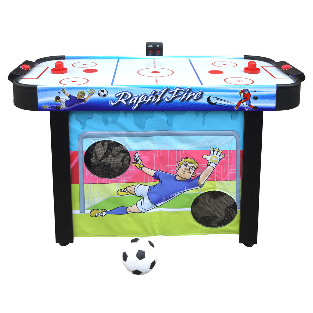 Hathaway Rapid Fire Multi-Game Table - soccer target banner fitted below the table with the ball