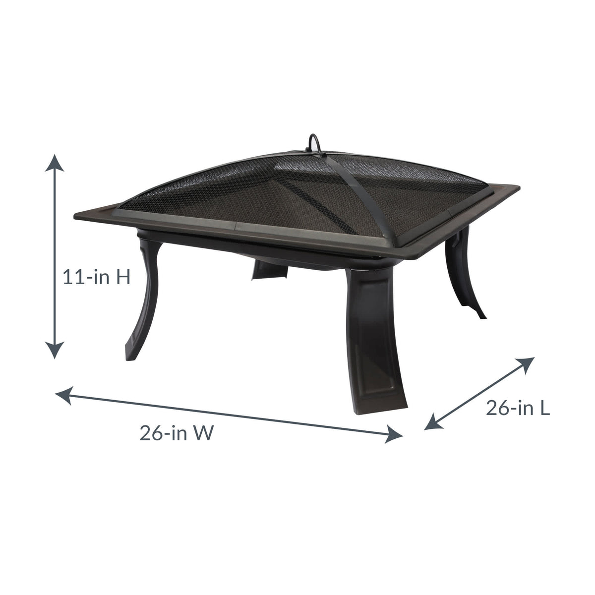 Island Retreat Riverside Fire Pit - 26 in square and 11 in high on its curved legs