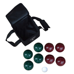 Hathaway Bocce Ball Set - case open with all eight balls and the pallino laid out