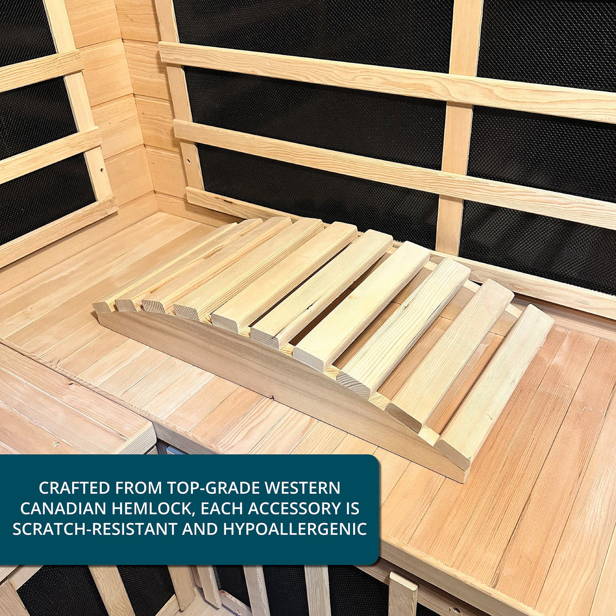 HeatWave Deluxe Sauna Accessory Kit - western Canadian hemlock foot mat laid on the bench