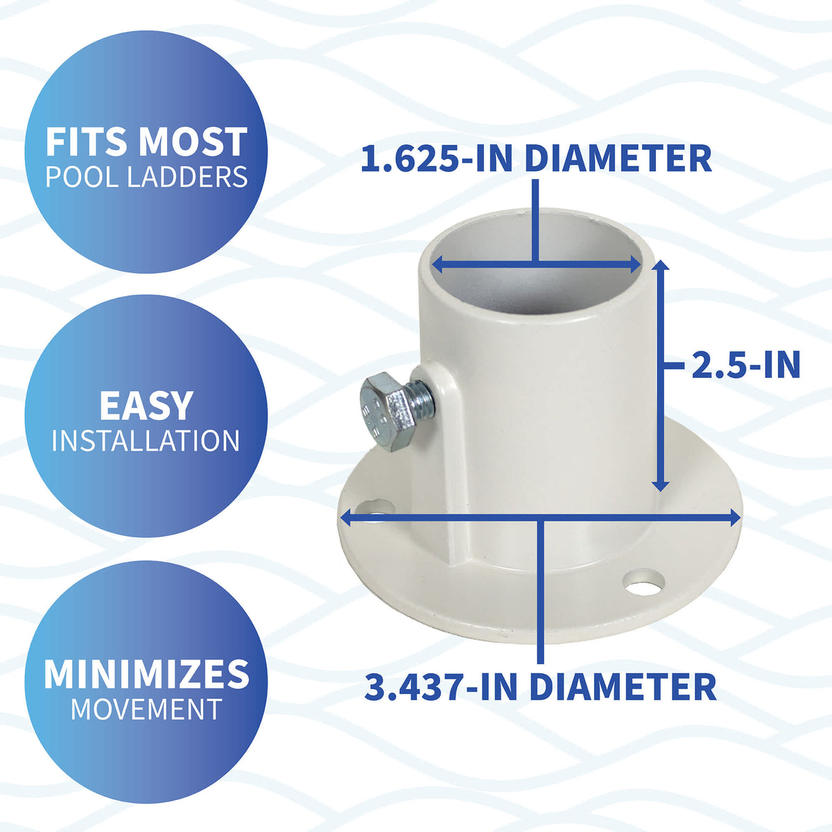 Blue Wave Aluminum Deck Flange - dimensions: 1.625 in bore, 2.5 in tall, 3.437 in base diameter