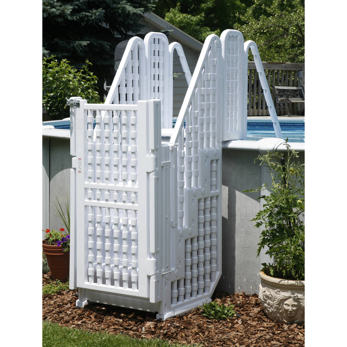 Blue Wave Easy Pool Step Entry System w/ Gate Pool Ladder &amp; Step — shown from the opposite side (1)