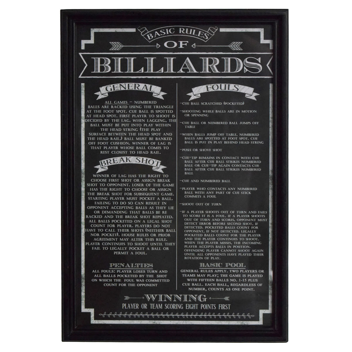 Hathaway Game Rules Wall Art Game Room Table — Billiards