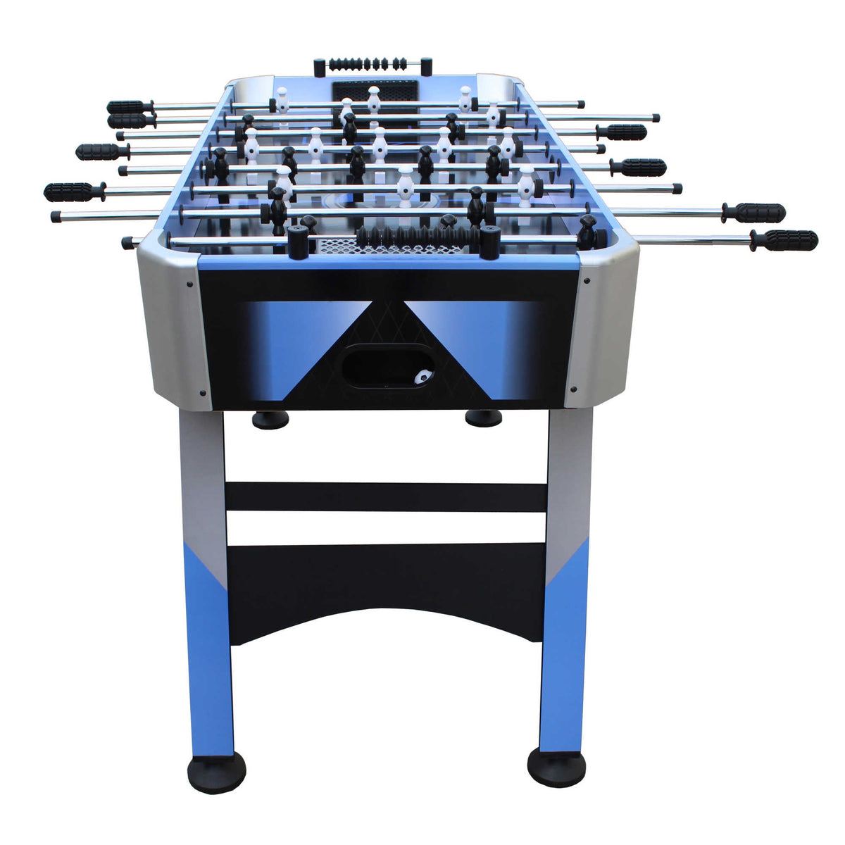 Hathaway Blueridge Foosball Table - end-on view showing the goal face and splayed legs
