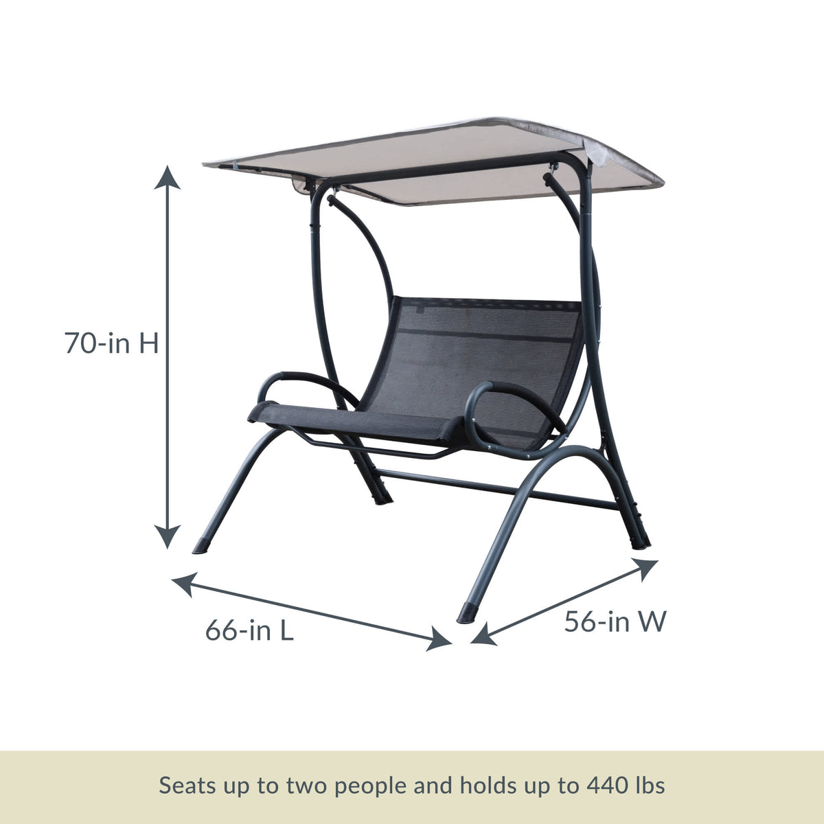 Island Retreat Sea Breeze Dual Swing - 66 in long, 56 in wide, 70 in high; seats two, 440 lb limit
