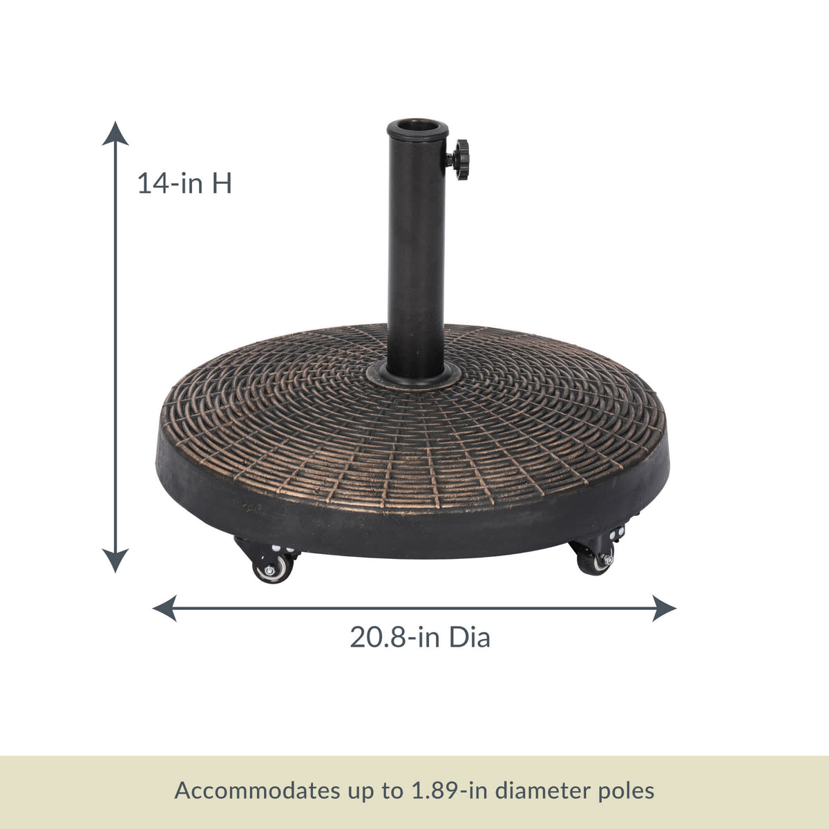 Island Umbrella 50-lb Wheeled Base - 20.8 in across and 14 in high; takes 1.89-in poles
