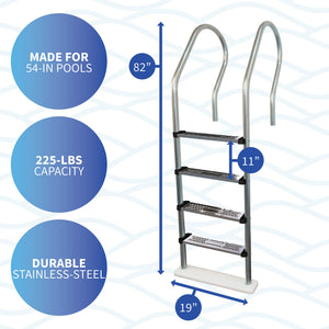Blue Wave Premium Stainless Reverse Bend Ladder - 82 in high, 19 in base, 11 in rise; for 54-in pools