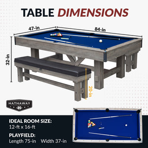 Hathaway Logan 7-ft Pool Table Combo Set with Benches Game Room Table — dimension and specification diagram