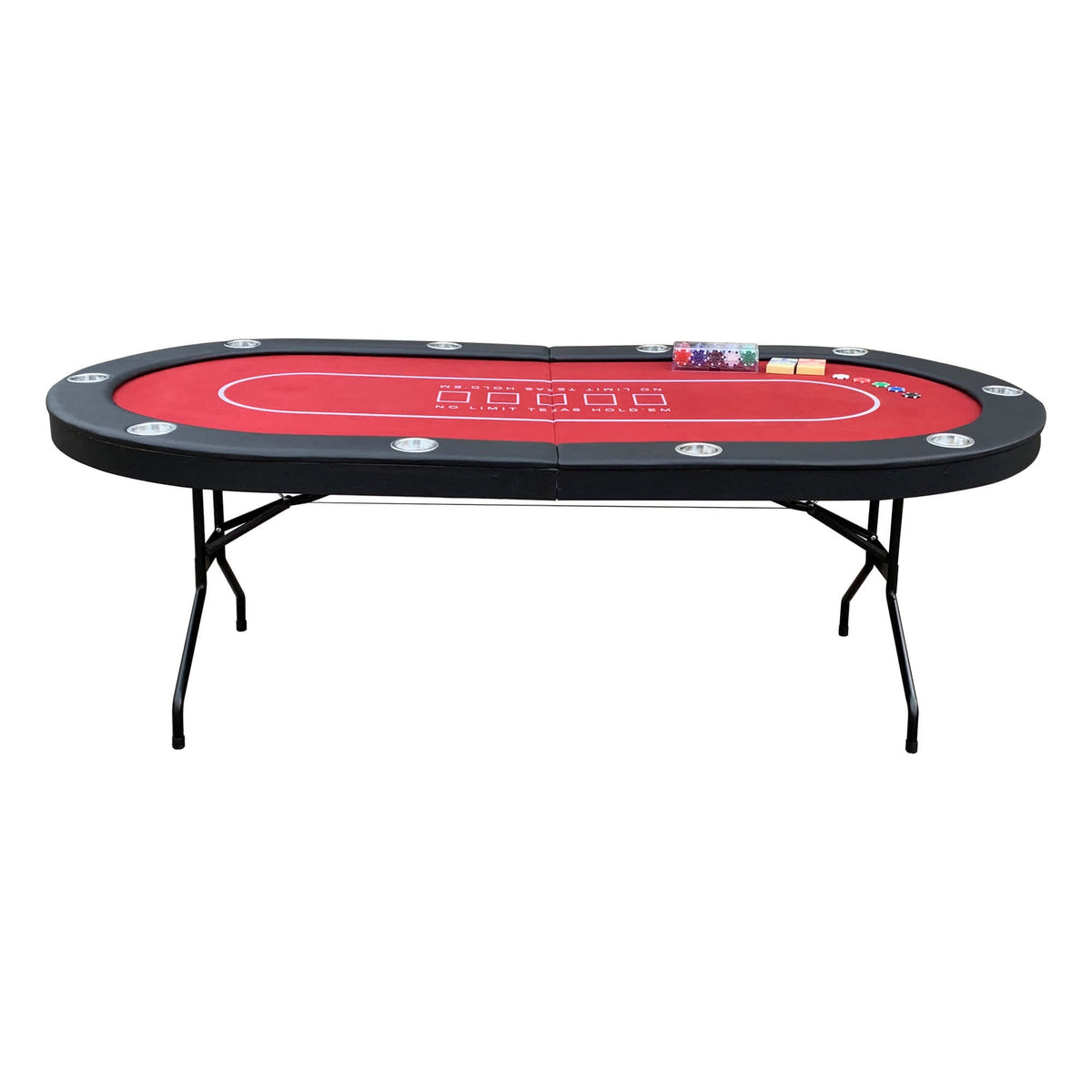 Hathaway Fourth Street Texas Holdem Table - side elevation on its folding steel legs