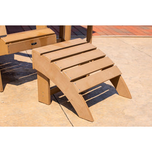 Island Retreat Adirondack Ottoman, Teak - curved slatted footrest beside a matching chair