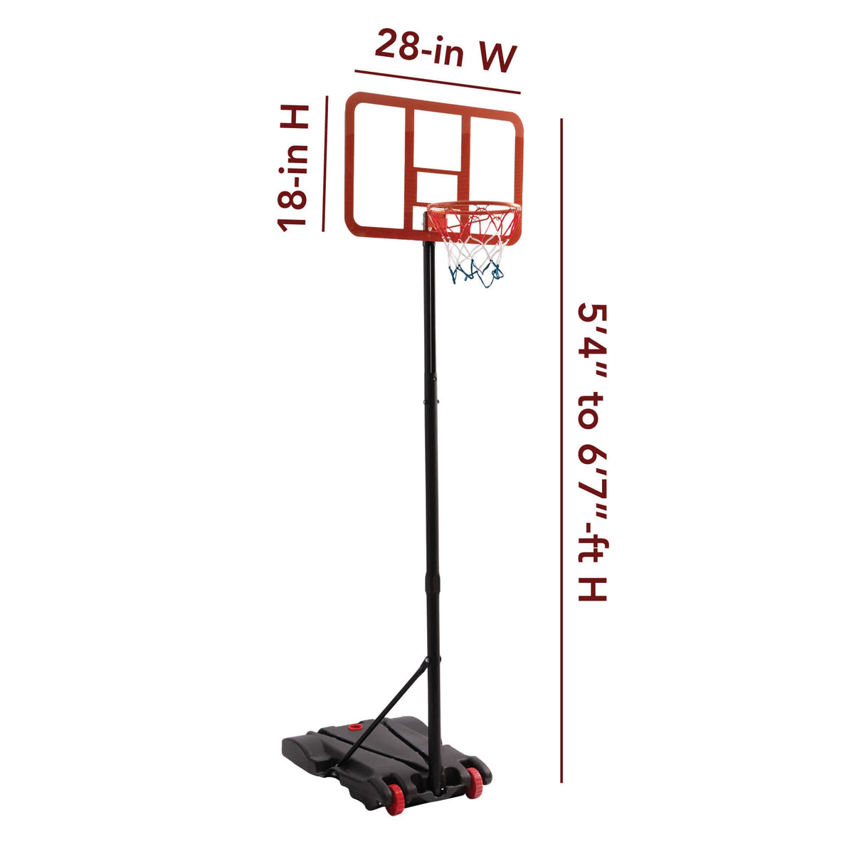 Hathaway Top Shot Basketball System - 28 x 18 in backboard, adjustable 5ft4 to 6ft7 high