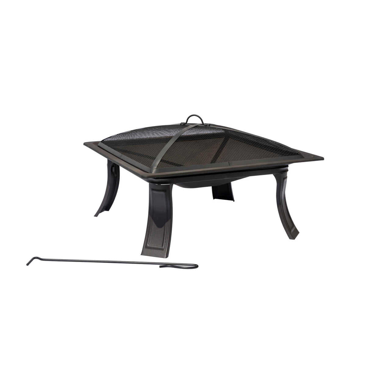 Island Retreat 26in All-Weather Outdoor Riverside Square Fire Pit - Black Patio Furniture &amp; Umbrella