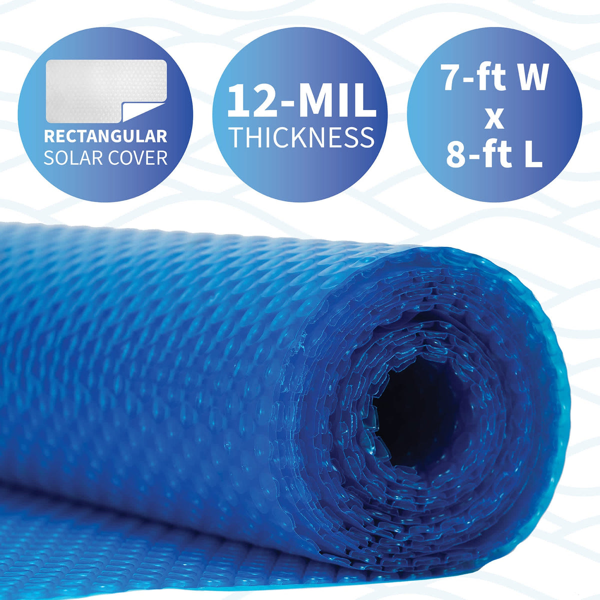 Blue Wave 12-mil Solar Blanket for Hot Tubs - rolled cover with 12-mil thickness and 7-ft x 8-ft size callouts