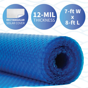 Blue Wave 12-mil Solar Blanket for Hot Tubs - rolled cover with 12-mil thickness and 7-ft x 8-ft size callouts