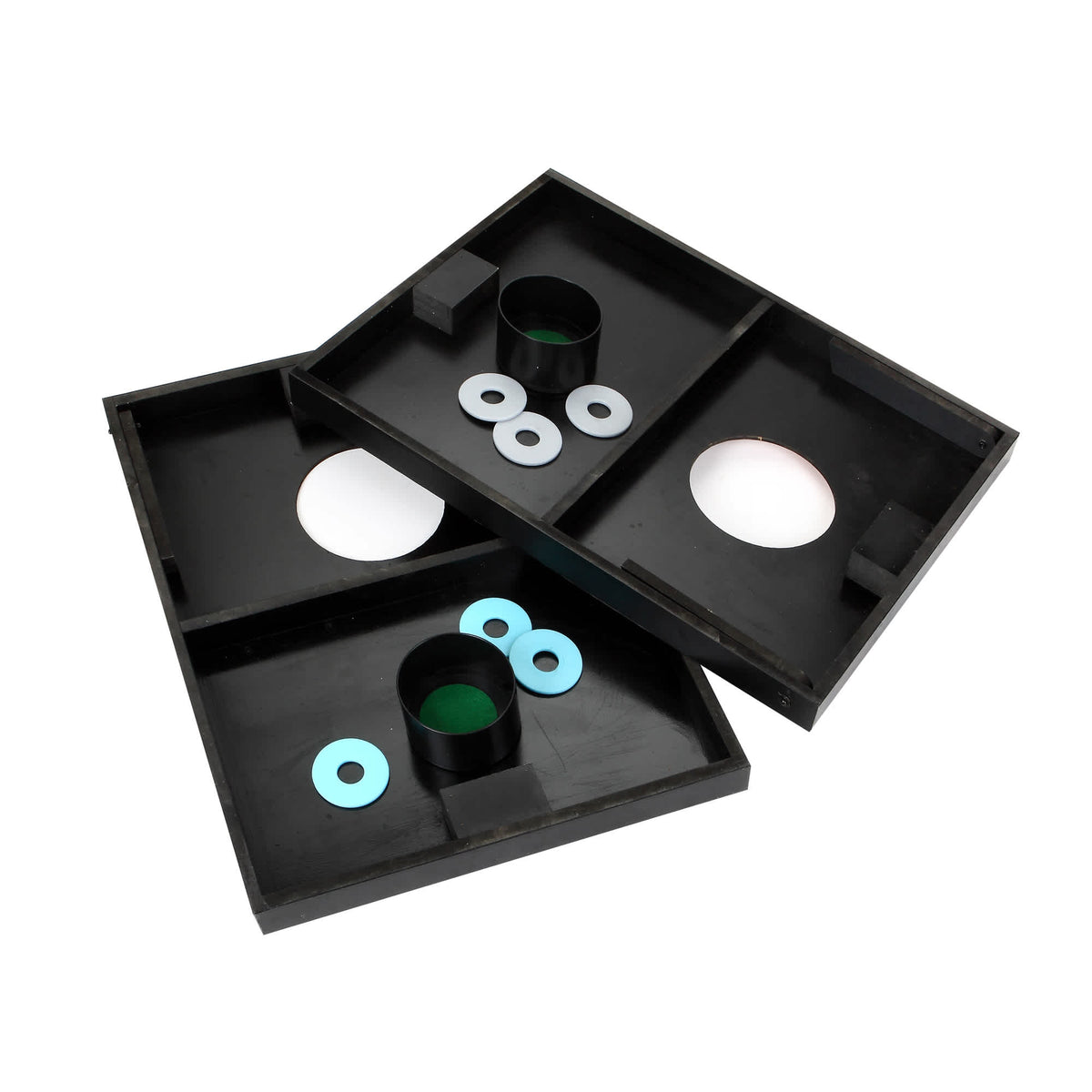 Hathaway Triple Play Toss Set - the two washer toss boxes with their cups and six washers
